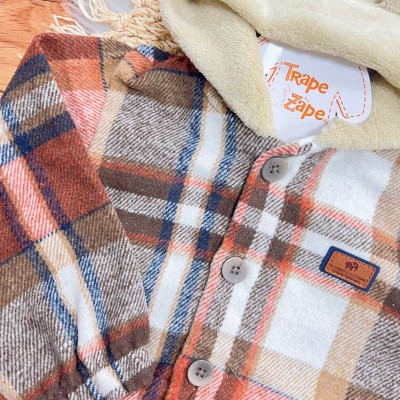 Conj. Casaco Flanelado Xadrez com Capuz de Pelinho e Calça de Moletom - Marrom